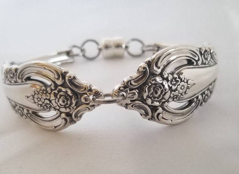 Bracelet, butterfly heart charm, magnetic clasp, vintage spoons, cuff –  Kpughdesigns