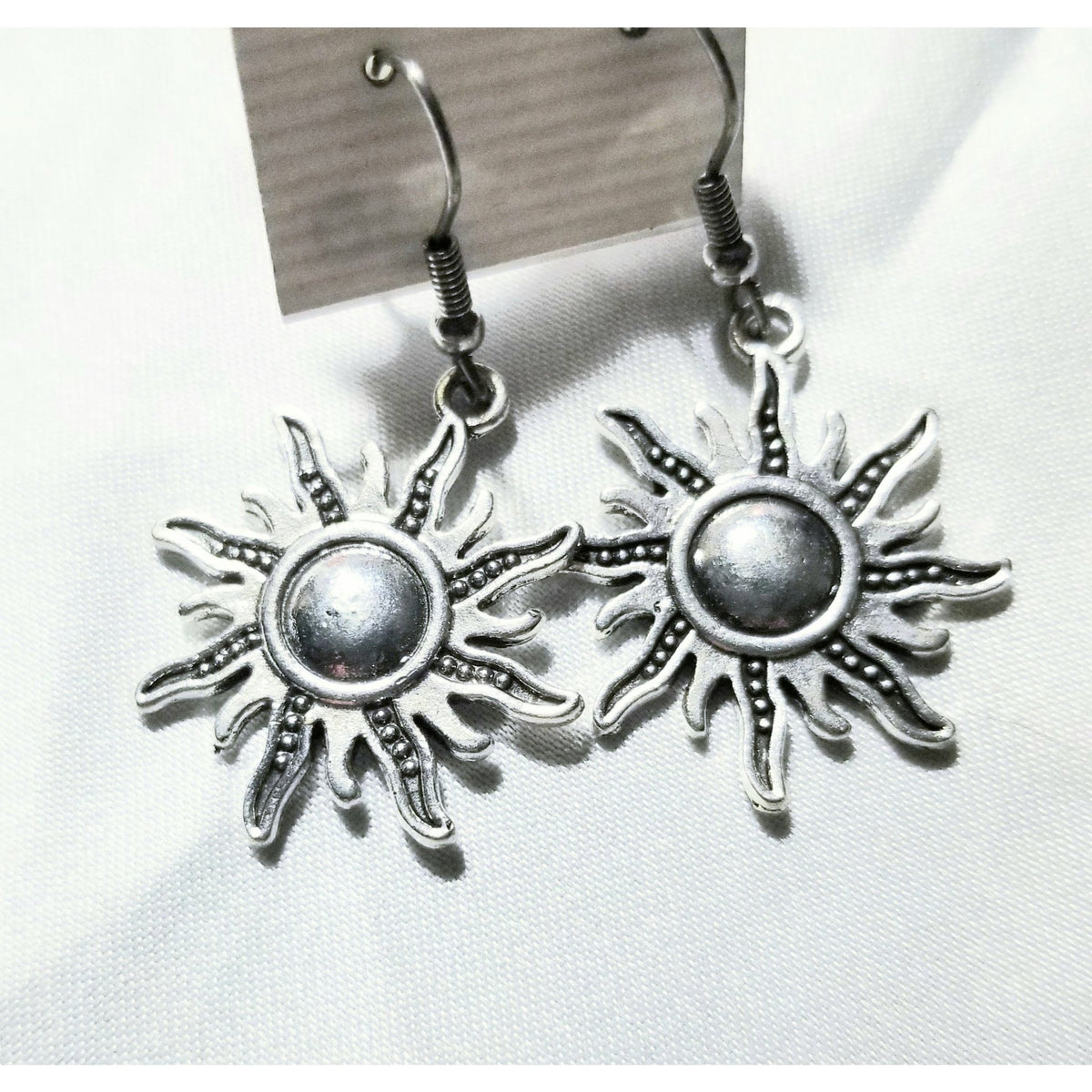 Sun burst earrings, silver, pierced, hypoallergenic