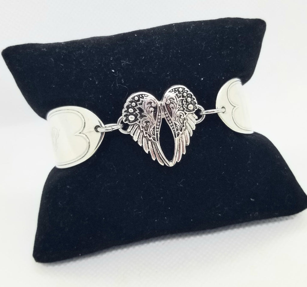 Spoon bracelet, angel wing center, memorial jewelry - Kpughdesigns