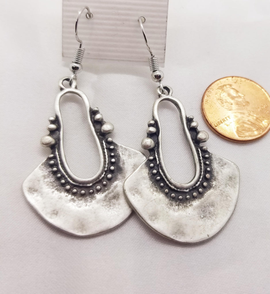 Silver fan style pierced earrings - Kpughdesigns