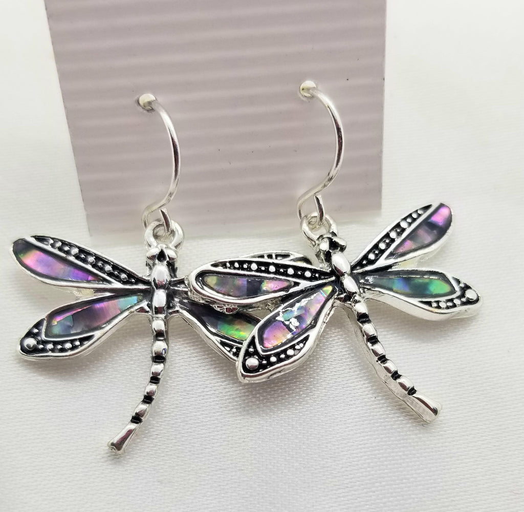 Dragonfly, pierced earrings, abalone - Kpughdesigns