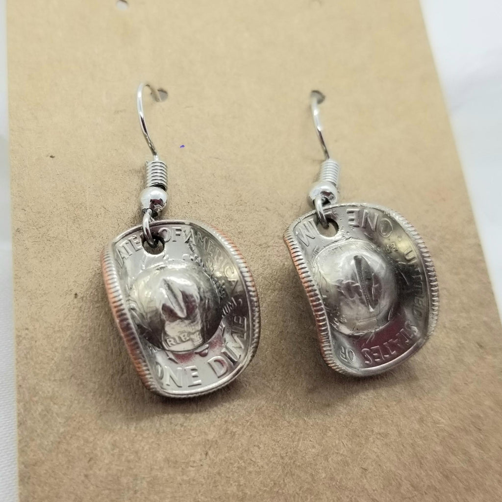 Cowboy hat, upcycled dime earrings - Kpughdesigns