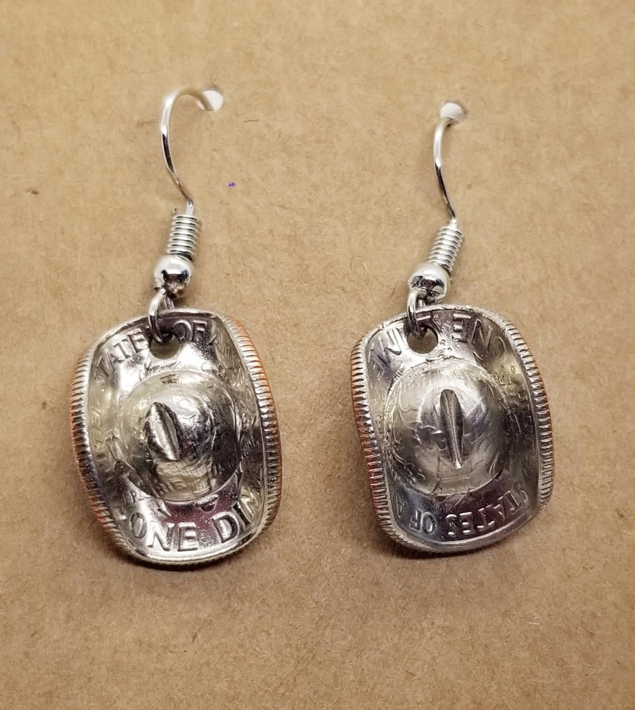 Cowboy hat, upcycled dime earrings - Kpughdesigns