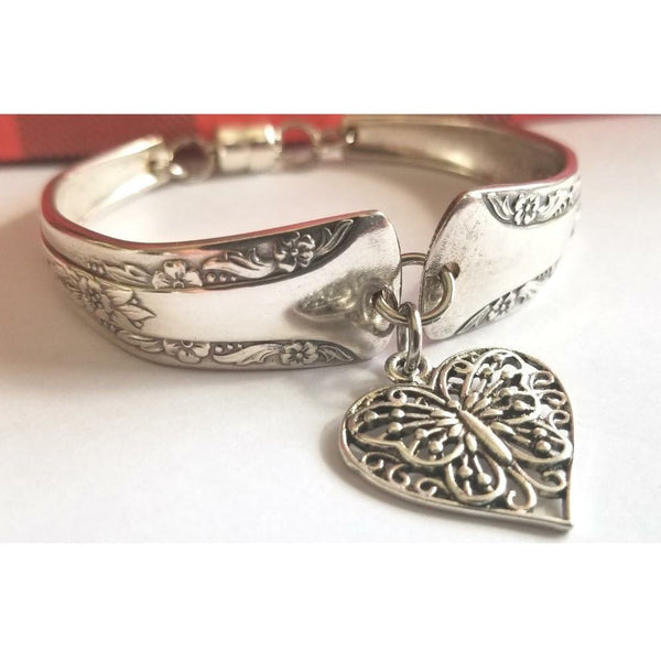 Bracelet, butterfly heart charm, magnetic clasp, vintage spoons, cuff –  Kpughdesigns